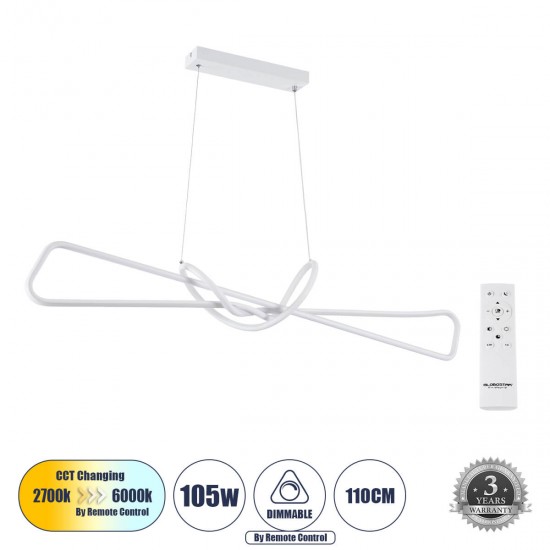 GloboStar® DOLORES 61280 Κρεμαστό Φωτιστικό Οροφής Design LED CCT 105W 11760lm 300° AC 220-240V - Εναλλαγή Φωτισμού μέσω Τηλεχειριστηρίου All In One Ψυχρό 6000k+Φυσικό 4500k+Θερμό 2700k Dimmable Μ110 x Π17 x Υ17.5cm - Λευκό - 3 Years Warranty GloboStar® DOLORES 61280 Κρεμαστό Φωτιστικό Οροφής Design LED CCT 105W 11760lm 300° AC 220-240V - Εναλλαγή Φωτισμού μέσω Τηλεχειριστηρίου All In One Ψυχρό 6000k+Φυσικό 4500k+Θερμό 2700k Dimmable Μ110 x Π17 x Υ17.5cm - Λευκό - 3 Years Warranty