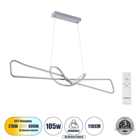 GloboStar® DOLORES 61281 Κρεμαστό Φωτιστικό Οροφής Design LED CCT 105W 11760lm 300° AC 220-240V - Εναλλαγή Φωτισμού μέσω Τηλεχειριστηρίου All In One Ψυχρό 6000k+Φυσικό 4500k+Θερμό 2700k Dimmable Μ110 x Π17 x Υ17.5cm - Νίκελ Ασημί Βούρτσας - 3 Years Warran GloboStar® DOLORES 61281 Κρεμαστό Φωτιστικό Οροφής Design LED CCT 105W 11760lm 300° AC 220-240V - Εναλλαγή Φωτισμού μέσω Τηλεχειριστηρίου All In One Ψυχρό 6000k+Φυσικό 4500k+Θερμό 2700k Dimmable Μ110 x Π17 x Υ17.5cm - Νίκελ Ασημί Βούρτσας - 3 Years Warran