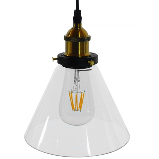 GloboStar® CONE 01169 Vintage Κρεμαστό Φωτιστικό Οροφής Μονόφωτο 1 x E27 Γυάλινο Καμπάνα Φ18 x Y20cm GloboStar® CONE 01169 Vintage Κρεμαστό Φωτιστικό Οροφής Μονόφωτο 1 x E27 Γυάλινο Καμπάνα Φ18 x Y20cm