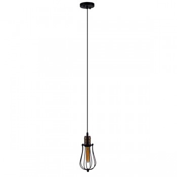 GloboStar® CAMBER 01016 Vintage Industrial Κρεμαστό Φωτιστικό Οροφής Μονόφωτο Μαύρο Μεταλλικό Πλέγμα Φ11 x Y25cm