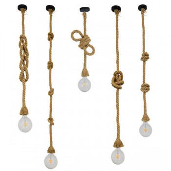 GloboStar® ROPE 01018 Vintage Industrial Κρεμαστό Φωτιστικό Οροφής Μονόφωτο 1 x E27 με 2 μέτρα Μπεζ Σχοινί Φ3.5 x Y200cm