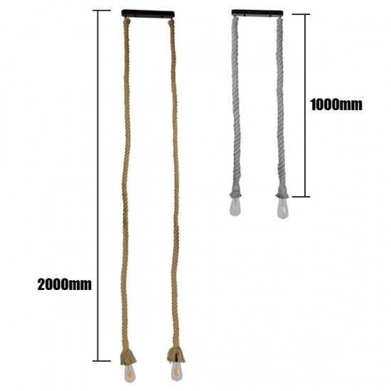 GloboStar® ROPE 01019 Vintage Industrial Κρεμαστό Φωτιστικό Οροφής Δίφωτο 2 x E27 με 2 μέτρα Μπεζ Σχοινί Φ3.5 x Y200cm GloboStar® ROPE 01019 Vintage Industrial Κρεμαστό Φωτιστικό Οροφής Δίφωτο 2 x E27 με 2 μέτρα Μπεζ Σχοινί Φ3.5 x Y200cm