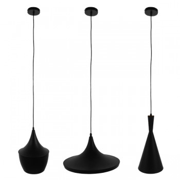 GloboStar® SHANGHAI BLACK 01025 SET 3 Μοντέρνα Κρεμαστά Φωτιστικά Οροφής Τρίφωτο 3 x E27 Μαύρα Μεταλλικά Καμπάνα
