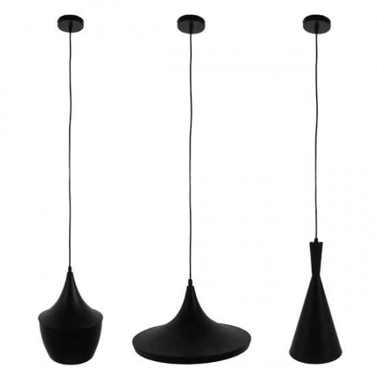 GloboStar® SHANGHAI BLACK 01025 SET 3 Μοντέρνα Κρεμαστά Φωτιστικά Οροφής Τρίφωτο 3 x E27 Μαύρα Μεταλλικά Καμπάνα GloboStar® SHANGHAI BLACK 01025 SET 3 Μοντέρνα Κρεμαστά Φωτιστικά Οροφής Τρίφωτο 3 x E27 Μαύρα Μεταλλικά Καμπάνα