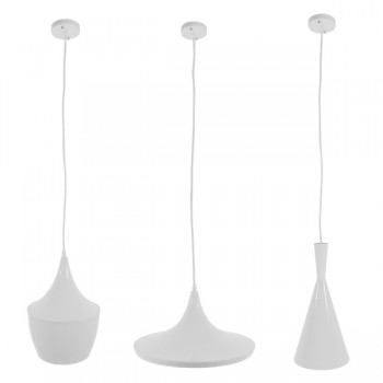 GloboStar® SHANGHAI WHITE 01026 SET 3 Μοντέρνα Κρεμαστά Φωτιστικά Οροφής Τρίφωτο 3 x E27 Λευκά Μεταλλικά Καμπάνα