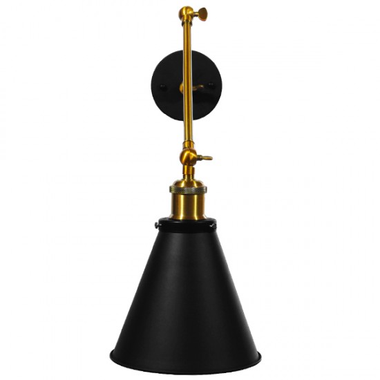 GloboStar® CRUCE 01037 Vintage Industrial Φωτιστικό Τοίχου Απλίκα Μονόφωτο με Σπαστό Μεταλλικό Βραχίονα και Μαύρη Καμπάνα Φ19 x Μ63 x Π19 x Υ77cm