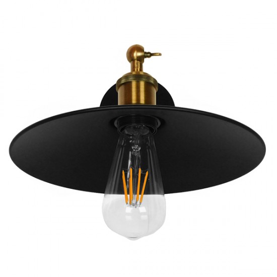 GloboStar® MINIMALL 01039 Vintage Industrial Φωτιστικό Τοίχου Απλίκα Μονόφωτο Μαύρο Μεταλλικό Καμπάνα Φ26 x Μ39 x Π26 x Υ18cm
