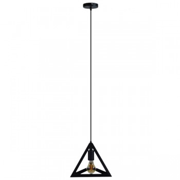 GloboStar® TRIANGLE 01063 Μοντέρνο Κρεμαστό Φωτιστικό Οροφής Μονόφωτο 1 x E27 Μαύρο Μεταλλικό Πλέγμα Φ25 x Y21cm