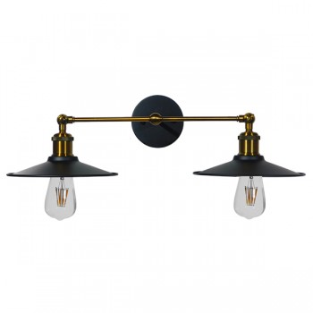 GloboStar® TWINS 01069 Vintage Industrial Φωτιστικό Τοίχου Απλίκα Δίφωτο Μαύρο Μεταλλικό Καμπάνα Φ21 x Μ30 x Π60 x Υ18cm