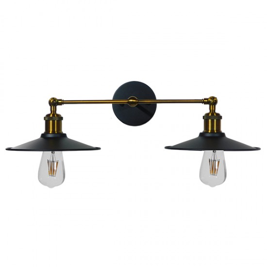 GloboStar® TWINS 01069 Vintage Industrial Φωτιστικό Τοίχου Απλίκα Δίφωτο Μαύρο Μεταλλικό Καμπάνα Φ21 x Μ30 x Π60 x Υ18cm