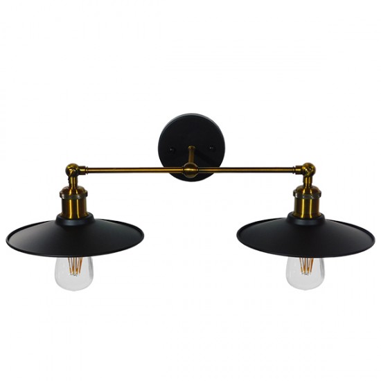 GloboStar® TWINS 01069 Vintage Industrial Φωτιστικό Τοίχου Απλίκα Δίφωτο Μαύρο Μεταλλικό Καμπάνα Φ21 x Μ30 x Π60 x Υ18cm