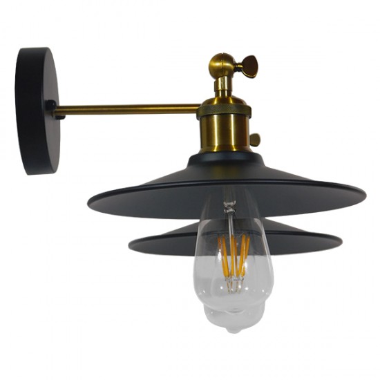 GloboStar® TWINS 01069 Vintage Industrial Φωτιστικό Τοίχου Απλίκα Δίφωτο Μαύρο Μεταλλικό Καμπάνα Φ21 x Μ30 x Π60 x Υ18cm