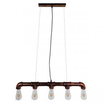 GloboStar® CANAL 01070 Vintage Industrial Κρεμαστό Φωτιστικό Οροφής Πολύφωτο 5 x E27 Καφέ Σκουριά Μεταλλικό Ράγα Μ88 x Π4.5 x Y7cm
