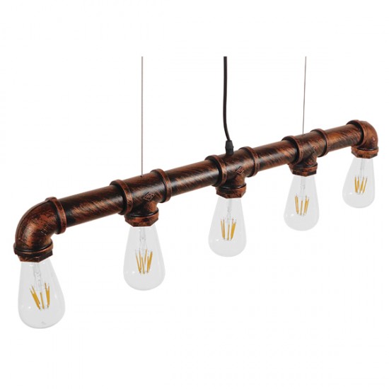 GloboStar® CANAL 01070 Vintage Industrial Κρεμαστό Φωτιστικό Οροφής Πολύφωτο 5 x E27 Καφέ Σκουριά Μεταλλικό Ράγα Μ88 x Π4.5 x Y7cm GloboStar® CANAL 01070 Vintage Industrial Κρεμαστό Φωτιστικό Οροφής Πολύφωτο 5 x E27 Καφέ Σκουριά Μεταλλικό Ράγα Μ88 x Π4.5 x Y7cm