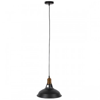 GloboStar® ANER 01073 Vintage Industrial Κρεμαστό Φωτιστικό Οροφής Μονόφωτο Μαύρο Μεταλλικό Καμπάνα Φ28 x Y17cm