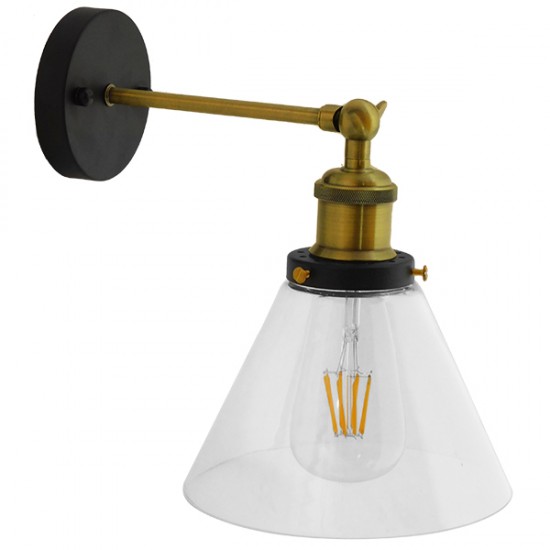 Globostar® CATHERINE 01074 Vintage Φωτιστικό Τοίχου Απλίκα Μονόφωτο Χρυσό Μεταλλικό με Γυάλινη Καμπάνα Φ18 x Μ26 x Π14.5 x Υ25cm