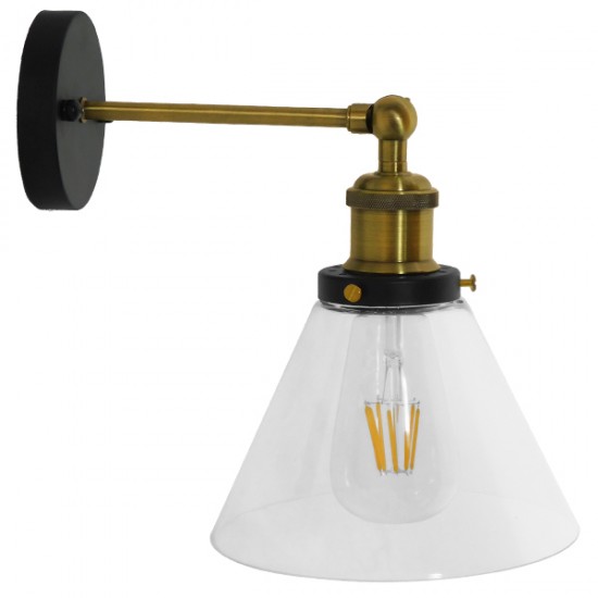 Globostar® CATHERINE 01074 Vintage Φωτιστικό Τοίχου Απλίκα Μονόφωτο Χρυσό Μεταλλικό με Γυάλινη Καμπάνα Φ18 x Μ26 x Π14.5 x Υ25cm