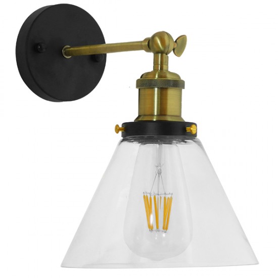 Globostar® CATHERINE 01074 Vintage Φωτιστικό Τοίχου Απλίκα Μονόφωτο Χρυσό Μεταλλικό με Γυάλινη Καμπάνα Φ18 x Μ26 x Π14.5 x Υ25cm