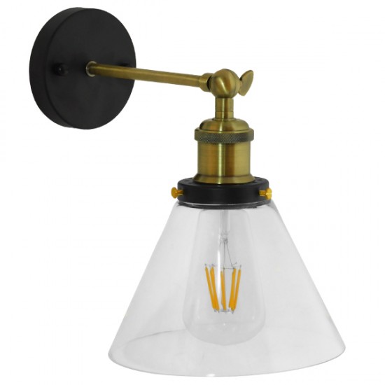 Globostar® CATHERINE 01074 Vintage Φωτιστικό Τοίχου Απλίκα Μονόφωτο Χρυσό Μεταλλικό με Γυάλινη Καμπάνα Φ18 x Μ26 x Π14.5 x Υ25cm