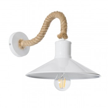 GloboStar® VINSA 01130 Vintage Φωτιστικό Τοίχου Απλίκα Μονόφωτο 1 x E27 Λευκό Μεταλλικό Καμπάνα με Μπεζ Σχοινί Μ37.5 x Π26.7 x Υ25cm