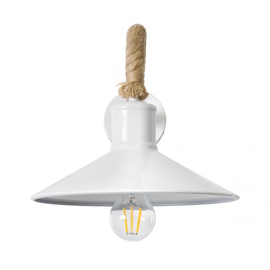 GloboStar® VINSA 01130 Vintage Φωτιστικό Τοίχου Απλίκα Μονόφωτο 1 x E27 Λευκό Μεταλλικό Καμπάνα με Μπεζ Σχοινί Μ37.5 x Π26.7 x Υ25cm GloboStar® VINSA 01130 Vintage Φωτιστικό Τοίχου Απλίκα Μονόφωτο 1 x E27 Λευκό Μεταλλικό Καμπάνα με Μπεζ Σχοινί Μ37.5 x Π26.7 x Υ25cm