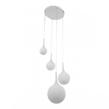 GloboStar® DORI 01144 Μοντέρνο Κρεμαστό Φωτιστικό Οροφής Πολύφωτο 4 x E27 Λευκό Γυάλινο Φ75 x Y52cm