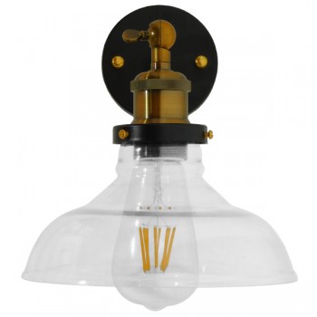 GloboStar® LIVID 01159 Vintage Φωτιστικό Τοίχου Απλίκα Μονόφωτο Μπρούτζινο Μεταλλικό με Γυάλινη Καμπάνα Φ15 x Μ20 x Π15 x Υ25cm