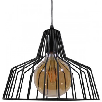 GloboStar® TERE 01165  Vintage Industrial Κρεμαστό Φωτιστικό Οροφής Μονόφωτο Μαύρο Μεταλλικό Πλέγμα Καμπάνα Φ30 x Y25cm