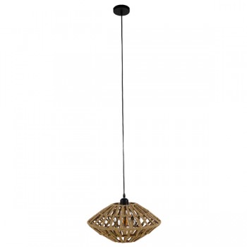 GloboStar® NATHLEN 01187 Vintage Κρεμαστό Φωτιστικό Οροφής Μονόφωτο 1 x E27 Μαύρο Μεταλλικό Πλέγμα με Μπεζ Σχοινί Φ40 x Y20cm