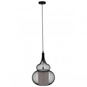 GloboStar® PANYA 01199 Μοντέρνο Κρεμαστό Φωτιστικό Οροφής Μονόφωτο Μαύρο Μεταλικό Πλέγμα με Υφασμάτινο Εσωτερικό Καπέλο Φ31 x Y42cm