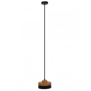 GloboStar® RUHIEL 01233 Μοντέρνο Κρεμαστό Φωτιστικό Οροφής Μονόφωτο 1 x E27 Μαύρο Μεταλλικό με Φυσικό Ξύλο Καμπάνα Φ18 x Y12cm