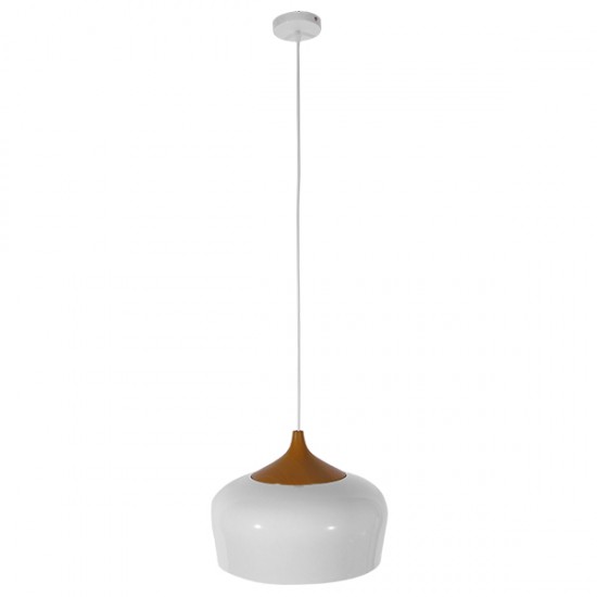GloboStar® VILI WHITE 01260 Μοντέρνο Κρεμαστό Φωτιστικό Οροφής Μονόφωτο 1 x E27 Λευκό Μεταλλικό Καμπάνα Φ40 x Y27cm