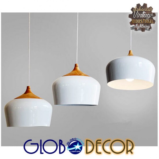 GloboStar® VILI WHITE 01260 Μοντέρνο Κρεμαστό Φωτιστικό Οροφής Μονόφωτο 1 x E27 Λευκό Μεταλλικό Καμπάνα Φ40 x Y27cm