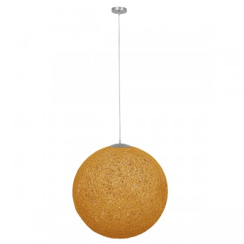 GloboStar® OCEANA 01361 Vintage Κρεμαστό Φωτιστικό Οροφής Μονόφωτο 1 x E27 Μπεζ Χρυσό Ξύλινο Ψάθινο Rattan Φ60 x Υ60cm