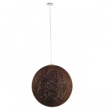 GloboStar® OCEANA 01362 Vintage Κρεμαστό Φωτιστικό Οροφής Μονόφωτο 1 x E27 Καφέ Ξύλινο Ψάθινο Rattan Φ60 x Υ60cm