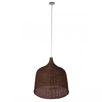 GloboStar® BAHAMAS 01369 Vintage Κρεμαστό Φωτιστικό Οροφής Μονόφωτο 1 x E27 Καφέ Σκούρο Ξύλινο Ψάθινο Μπαμπού Φ60 x Υ60cm
