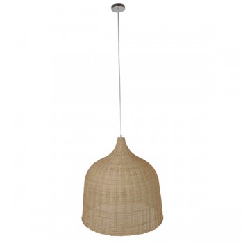 GloboStar® BAHAMAS 01370 Vintage Κρεμαστό Φωτιστικό Οροφής Μονόφωτο 1 x E27 Μπεζ Ξύλινο Ψάθινο Μπαμπού Φ60 x Υ60cm