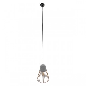 GloboStar® DURANT 01323 Μοντέρνο Industrial Κρεμαστό Φωτιστικό Οροφής Μονόφωτο Γκρι Μπεζ Τσιμέντο Πλέγμα Φ25 x Y31cm