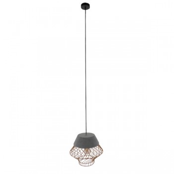 GloboStar® DURANT 01324 Μοντέρνο Industrial Κρεμαστό Φωτιστικό Οροφής Μονόφωτο Γκρι Μπεζ Τσιμέντο Πλέγμα Φ32 x Y20cm