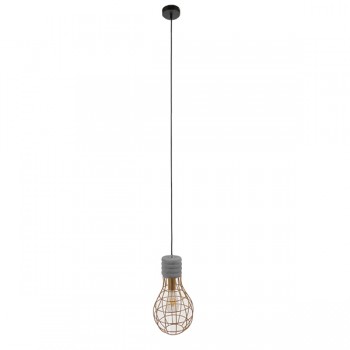 GloboStar® DURANT 01325 Μοντέρνο Industrial Κρεμαστό Φωτιστικό Οροφής Μονόφωτο Γκρι Μπεζ Τσιμέντο Πλέγμα Φ20 x Y35cm