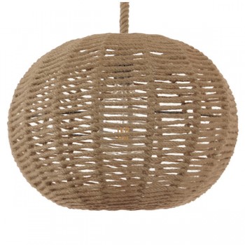 GloboStar® MANDALA 01331 Vintage Κρεμαστό Φωτιστικό Οροφής Μονόφωτο 1 x E27 Πλέγμα με Μπεζ Σχοινί Φ42 x Υ34cm