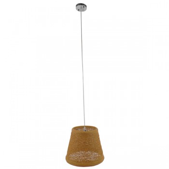 GloboStar® PLAYROOM 01332 Vintage Κρεμαστό Φωτιστικό Οροφής Μονόφωτο 1 x E27 Μπεζ Ξύλινο Ψάθινο Rattan Φ32 x Υ27cm