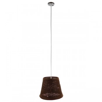 GloboStar® PLAYROOM 01333 Vintage Κρεμαστό Φωτιστικό Οροφής Μονόφωτο 1 x E27 Καφέ Σκούρο Ξύλινο Ψάθινο Rattan Φ32 x Υ27cm