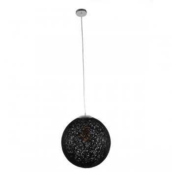 GloboStar® OCEANA 01360 Vintage Κρεμαστό Φωτιστικό Οροφής Μονόφωτο 1 x E27 Μαύρο Ξύλινο Ψάθινο Rattan Φ40 x Υ40cm
