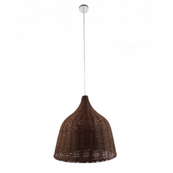 GloboStar® BAHAMAS 01368 Vintage Κρεμαστό Φωτιστικό Οροφής Μονόφωτο 1 x E27 Καφέ Σκούρο Ξύλινο Ψάθινο Μπαμπού Φ45 x Υ47cm