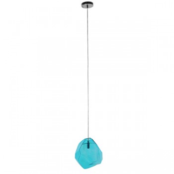 GloboStar® RINA 01306 Μοντέρνο Κρεμαστό Φωτιστικό Οροφής Μονόφωτο 1 x E27 Γυάλινο Γαλάζιο Διάφανο Μ20 x Π22 x Υ25cm