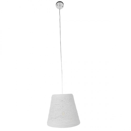 GloboStar® PLAYROOM 01562 Vintage Κρεμαστό Φωτιστικό Οροφής Μονόφωτο 1 x E27 Λευκό Ξύλινο Ψάθινο Rattan Φ32 x Υ27cm