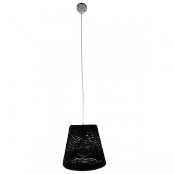 GloboStar® PLAYROOM 01563 Vintage Κρεμαστό Φωτιστικό Οροφής Μονόφωτο 1 x E27 Μαύρο Ξύλινο Ψάθινο Rattan Φ32 x Υ27cm