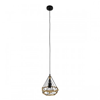 GloboStar® FLUTED 01421 Vintage Κρεμαστό Φωτιστικό Οροφής Μονόφωτο 1 x E27 Μαύρο Μεταλλικό με Μπεζ Σχοινί Φ25 x Υ24cm