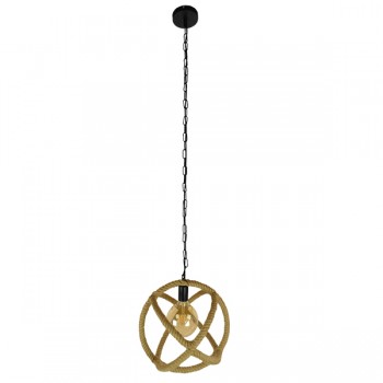 GloboStar® BALANCE 01596 Vintage Κρεμαστό Φωτιστικό Οροφής Μονόφωτο 1 x E27 Μπεζ Μεταλλικό με Σχοινί Φ35 x Υ36.5cm